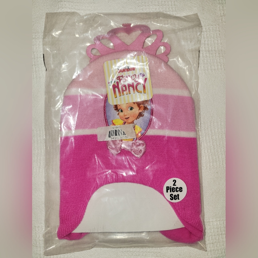 Disney Girls' Toddler Fancy Nancy Hat and Mittens Cold Weather Set, Pink, Age 2-